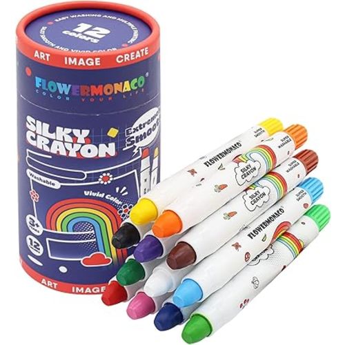 Lebze 12 Colors Toddler Crayons, Non Toxic Silky, Jumbo Washable Baby Coloring Tool, Large Size for Kids and Children, Safe Art School Supplies for Boys & Girls Flower Monaco