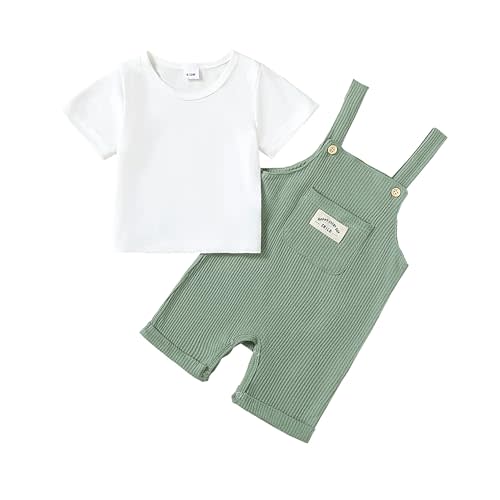 ZOEREA Toddler Baby Boys Clothes Summer Outfit Stripe T-Shirt and Shortall Romper Set Cute Jumpsuit Solid Color 6M-4T