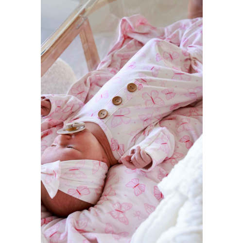 Newborn Baby Knot Gown & Hat Set in Blooming Butterflies | Caden Lane
