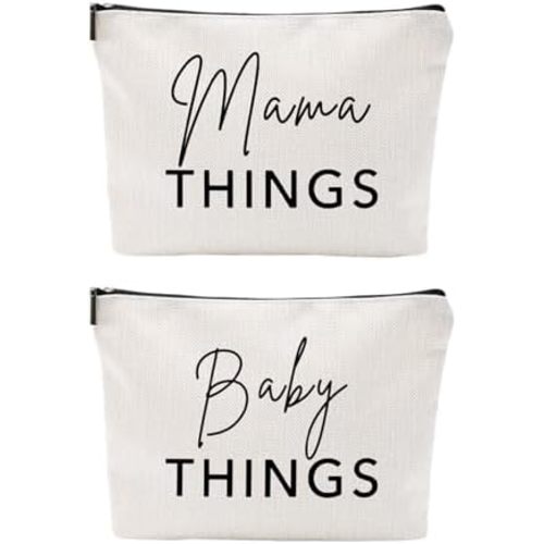 Mama and Baby Bag Set Canvas Pouch Set Keepsake for New Mothers Travel Toiletry Bag for Baby Stuff, Mother's Day Gifts, Set of 2