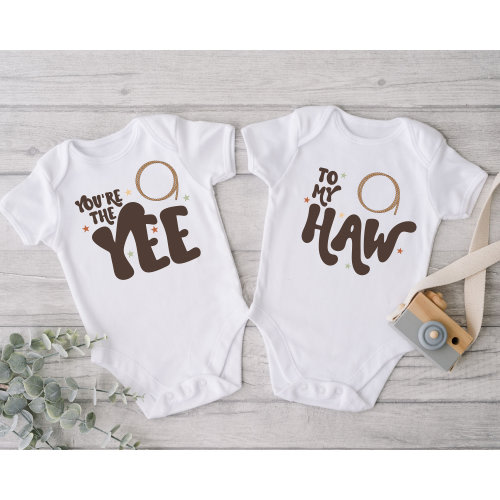 Twins Baby ONESIES® Brand Bodysuit - You're The Yee To My Haw - Western - Cowboy - Twin Pregnancy Reveal - Baby Shower Twins - Baby Announce