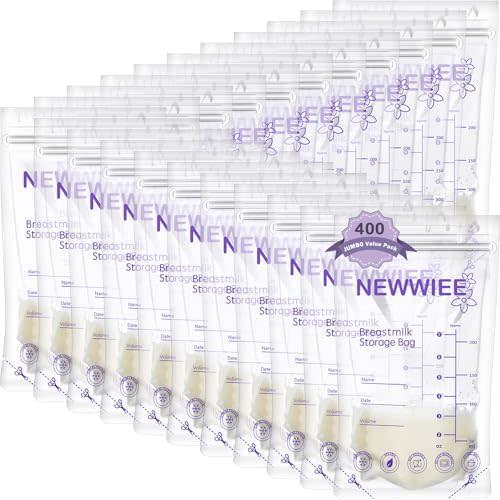 Newwiee 400 Count Breastmilk Storage Bags 7oz Self Standing Freezer, Purple