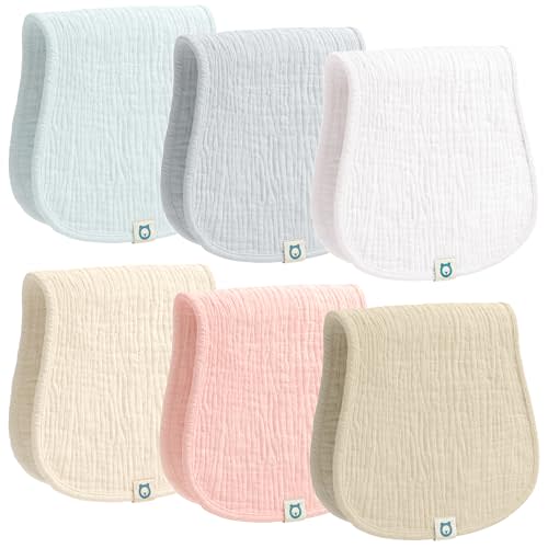 ROMY RO Muslin Burp Cloths Set, 6 Pieces, 100% Organic Cotton Hand Washcloths for Baby Boys and Girls Extra Absorbent and Soft Burping Rags (Neutral - Multi Colored)