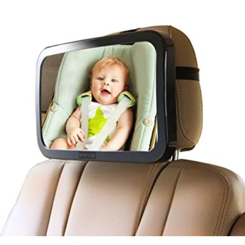 Enovoe Baby Car Mirror with Cleaning Cloth - Wide, Convex Back Seat Baby Mirror for Car is Shatterproof and Adjustable - 360 Swivel Rear Facing Car Seat Mirror Helps Keep an Eye on Your Infant - 2020