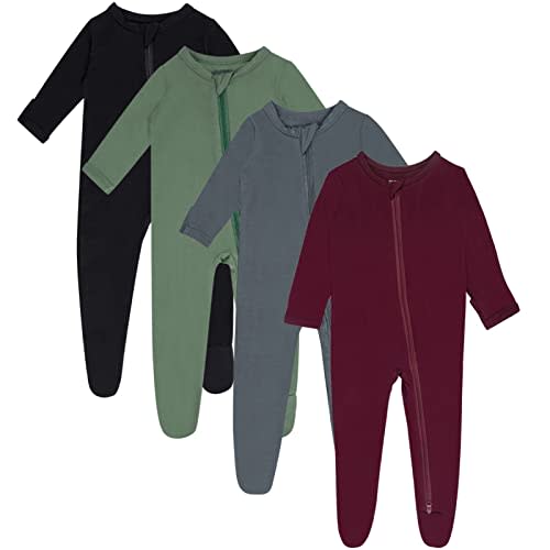GUISBY Baby 4-Pack Rayon of Bamboo Zip Sleeper Pajamas, NB-18M | Rayon of bamboo softness, 4-pack zip sleepers, footed design, fold-over mittens, sleep & daily wear