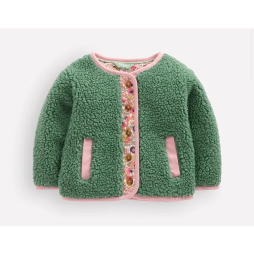 Cosy Borg Button-Down Jacket-Larch Green Floral