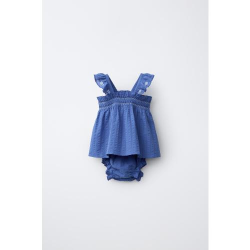 EMBROIDERED FLORAL TEXTURE BLOUSE AND PANTY SET - Bluish | ZARA United States