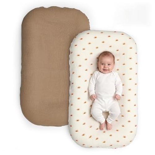 100% Muslin Cotton Baby Lounger Cover, Fits Most Infant Lounger-Sunny Dot | Machine Washable, ,Larger Size,2 Pack Slipcover, 100% Cotton,Newborn Lounger Slipcover,Covers Only