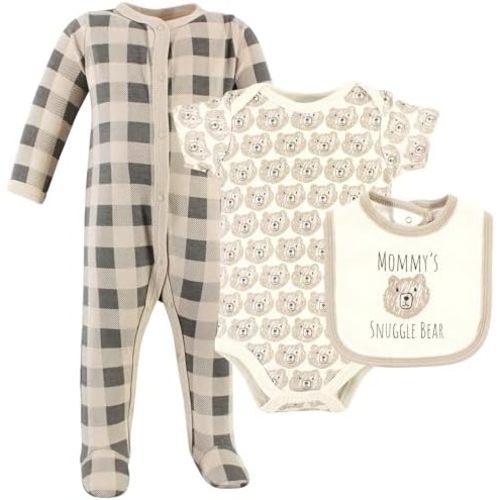 Hudson Baby baby-boys Av2024-hudson Baby Unisex Baby Cotton Sleep and Play Bodysuit and Bandana Bib Set-607dbe08