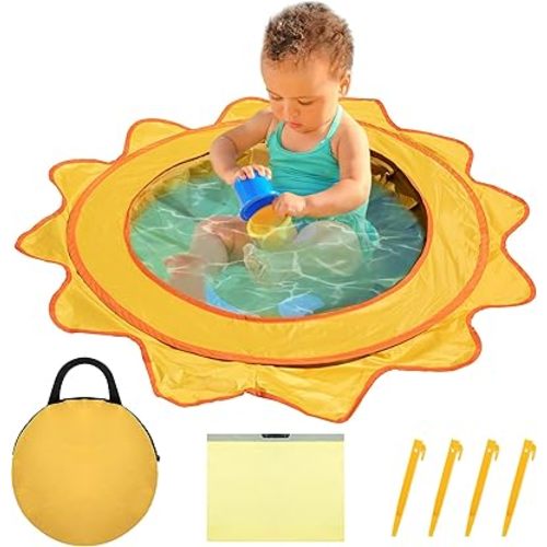 RunNico Pop Up Beach Pool, Portable Toddler Beach Pit with Water Bag and Storage Bag, Cute Shape Beach Pool Puddle for Outdoor Summer Beach Camping Traveling Vacation