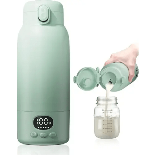 Portable Bottle Warmer for Travel, Fast Heating for Breast Milk & Water, 17 Ounces, Long-Lasting Battery, Ideal for Outdoor Use & Baby Shower, Light Green