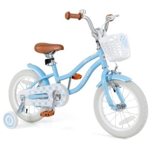 Costway 14" Kid's Bike with Removable Training Wheels & Basket for 3-5 Years Old Navy