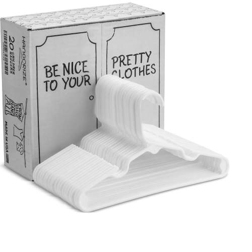 Children's Hangers, Very Durable, Made in The USA to Last a Lifetime! Designed to Fit for Children and Babies Value Pack of 20 - White (20 Pack, White)