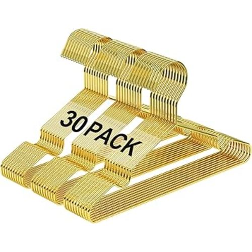 12 Inch Gold Kids Baby Hangers 30 Pack, Strong Metal Toddler Hangers for Closet, Space Saving Children Hangers for Clothes Coats Pants (Gold, 30)