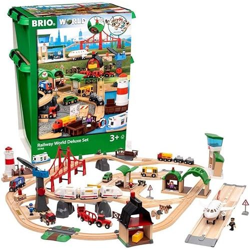 BRIO World Railway World Deluxe Set - 106-Piece FSC-Certified Wood and Accessory Train Set - Works with All BRIO Wooden Train Sets - Includes Tracks, Vehicles, Bridge & More - Kids Ages 3 & Up