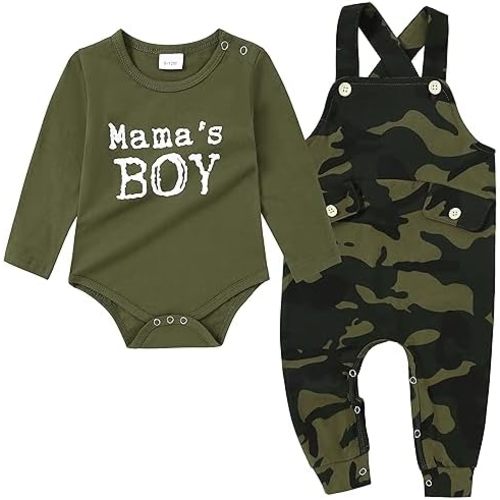 CARETOO Newborn Baby Boy Clothes Infant Boy Romper Fall Winter Outfits Bodysuit 2Pcs Striped Long Sleeve Top Overalls 0-18M