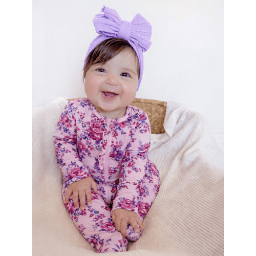 2-Way Zip Ruffle Footie, Violet Rose