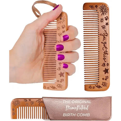 Mama Natural Wooden Labor Comb – Essential Birth & Delivery Support | Ergonomic Wood Comb for Pregnancy, Contractions & Acupressure Relief