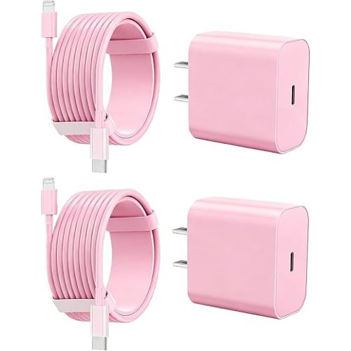 FEEL2NICE iPhone Charger Fast Charging 2 Pack Type C Wall Charger Block with 2 Pack [6FT&10FT] Long USB C to Lightning Cable for iPhone 14/13/12/12 Pro Max/11/Xs Max/XR/X,AirPods Pro,Pink