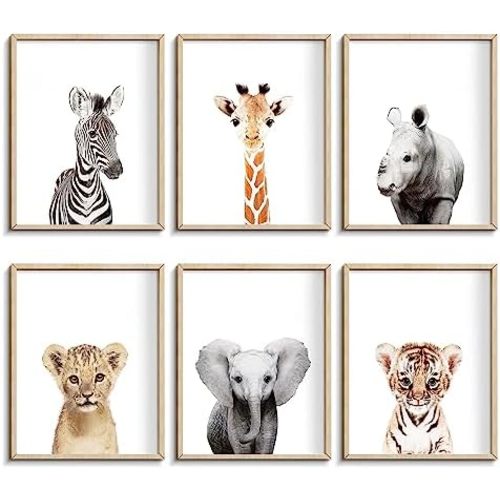 Jungle Nursery Wall Art Decor, Cute Safari Animals Decor for Baby Bedroom (8"x10", UNFRAMED)