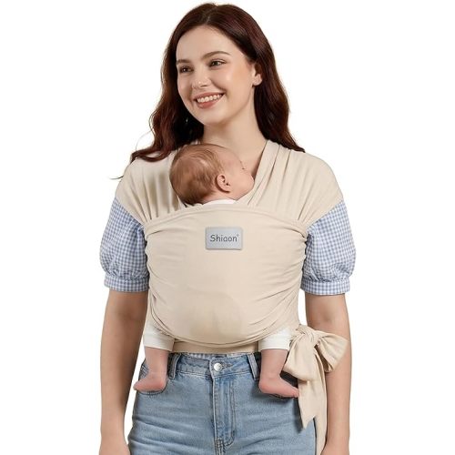 Baby Wrap Carrier, Baby Carrier Wrap Newborn(7-35lbs), Cotton Baby Sling Carriers Wearing Wrap Hands Free, Cozy Newborn Wrap One Size Fits All, Beige