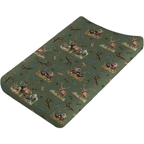 Vintage Deer Hunting Baby Changing Pad Covers for Boy Girl 32''x16'' Turkey Hunting Diaper Fitted Changing Table Sheets Wild Animals Hunter Comfort Soft Breathable Nursery Change Table Mats