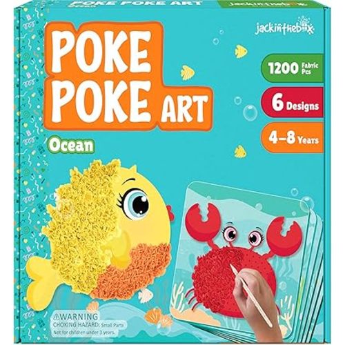 jackinthebox Poke Poke Art – Ocean Theme, Mess-Free Fabric Art and Craft, Flower Pressing Kits, Best Gifts for Girls and Boys Ages 4 5 6 7 8