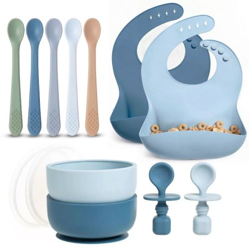 Baby Feeding Set – Silicone Bib, Bowl & Spoons for Self-Feeding, First Stage Baby Must-Haves, Gum-Friendly, BPA-Free, Easy to Clean