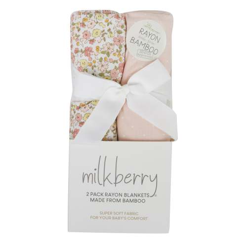 Milkberry Soft Bamboo Muslin Baby Blanket Gift Set 2 Pack Swaddle Receiving Blanket for Baby Girl Floral Pink Polka Dot