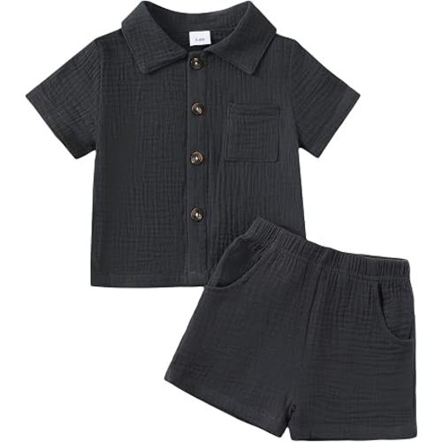Jecson Baby Boy Clothes Baby Boy Outfits Baby Boy Summer Clothes Cotton 2 Piece Set with Button Down Shirt and Shorts 0-3T