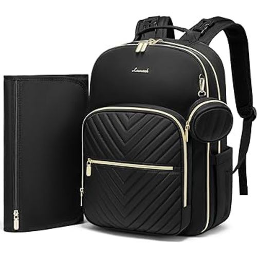 LOVEVOOK Diaper Bag Backpack, Quilted Baby Bag with Changing Pad & Pacifier Holder, Waterproof Travel Diaper Bags for Baby Boys Girls, Stylish and Large Capacity, Black