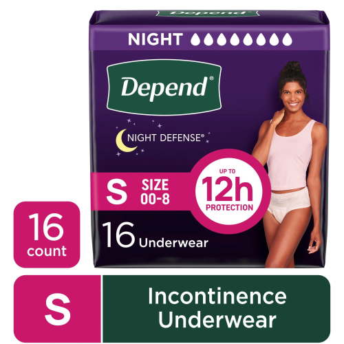 Depend Night Defense Incontinence Underwear for Women, Adult Diapers, S, 16 Count HSA/FSA Eligible