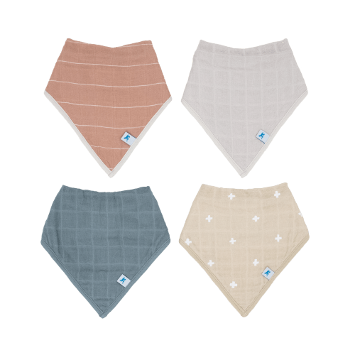 Cotton Muslin + Fleece Bandana Bib 4 Pack - Mauve Stripe