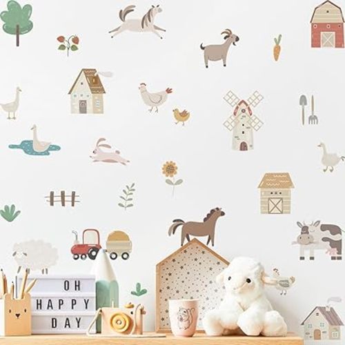 27 PCS Animal Stickers Wall Decals Peel and Stick, Farm Stickers Decor for Playroom, Boho Farm Animals