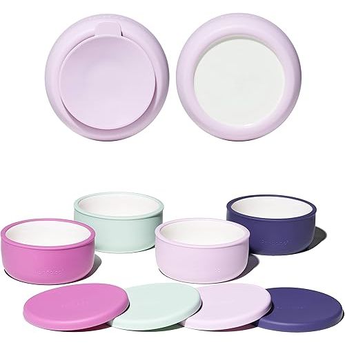 Pandaloo® Porcelain Kids Bowls 4-Pack with Removable Suction Base & Silicone Lid, Non-Toxic Toddler Feeding Bowls, Microwave & Dishwasher Safe, Ceramic Baby Bowls for Babies & Toddlers