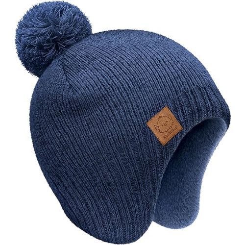 Baby Beanie Winter Hat 6-36 Months - Cute Pom Winter Baby Hats with Earflaps, Soft & Stretchy Knit Toddler Beanies for Infant, Newborn 6-36 Months Boys, Girls, Cozy, Warm Fall Essentials (Navy, M)