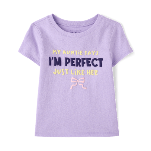 Baby And Toddler Girls Puff Print Auntie Graphic Tee - Purple