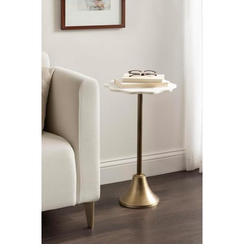 Kate and Laurel Sanzo Modern Round Side Table, 14 x 14 x 24, White Marble and Antique Brass, Decorative Circle End Table with Scalloped Marble Tabletop for Indoor Plant Stand or Bedroom Nightstand