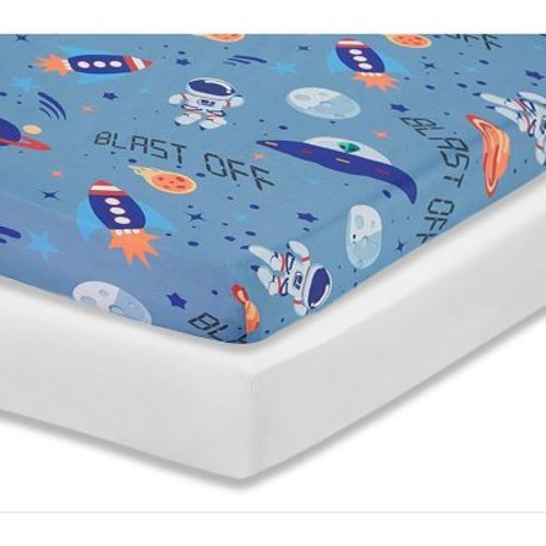 Everyday Kids 2-Pack Fitted Boys Crib Sheets, Soft Microfiber, Fits 28x52 Crib Mattress, Breathable Baby Bedding – Space & White Nursery Sheets