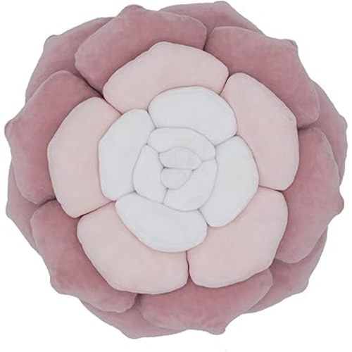 Throw Pillow in Monochromatic Colors - Flower Shaped Pillow – Soft Plush Floral Throw Pillow for Bed, Couch, Sofa & Kids Room | Cute Fluffy Bloom Cushion for Aesthetic Room Decor (Pink)