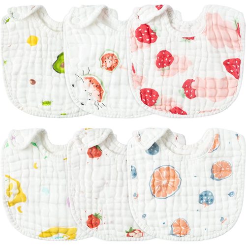 Zainpe 6Pcs Snap Muslin Cotton Baby Bibs Adjustable Feeding Bib Machine Washable Unisex Burp Cloths