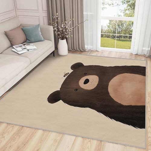 Bear Rug Kids - 4x6 Rug, Bear Rug - Home Decor, Kawaii Cartoon Animal Area Rug, Cute Brown Bear Washable Rugs for Living Room Bedroom, Kids Boys Girls Carpet, Bear Gifts for Boys