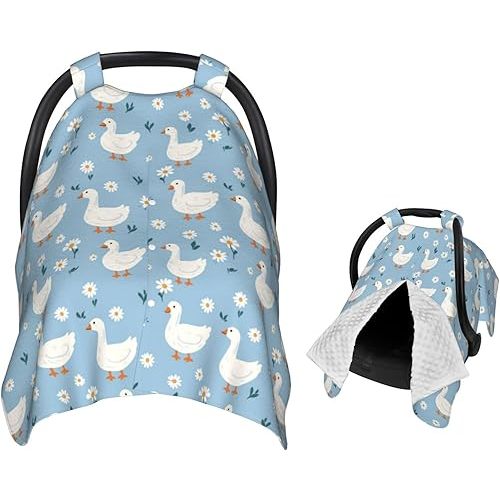 Cute White Geese Baby Car Seat Canopy Cover Multi Use Nursing Cover for Mom Breastfeeding Covers Infant Car Seat Covers Newborn Shower Gift