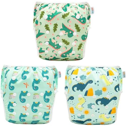 ALVABABY Swim Diapers 3pcs Baby & Toddler Snap One Size Reusable Adjustable Baby Boys' Swim Diapers for Swimming Lessons 3SWY78