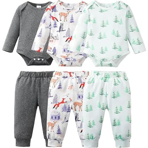 NZRVAWS Newborn Baby Boy Clothes Infant Boy Outfits Romper Pants Set 6 Pcs 0 3 6 9 12 Months