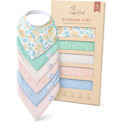 Copper Pearl Baby Bibs for Baby Boy or Girl – Bandana Drool Bibs for Teething, Absorbent Bibs for Eating, Newborn to Toddler, 6 Pack, Sophie Set