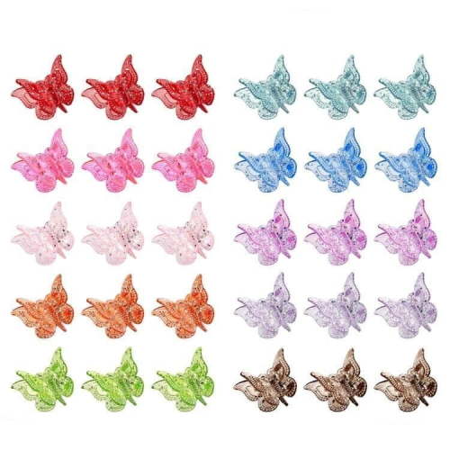Set of 50 Glitter Mini Butterfly Hair Claw Clips, Sparkly Colorful Hair Accessories for Girls and Women - 90s Y2K Cute, Small, Tiny Clip in 10 Assorted Colors