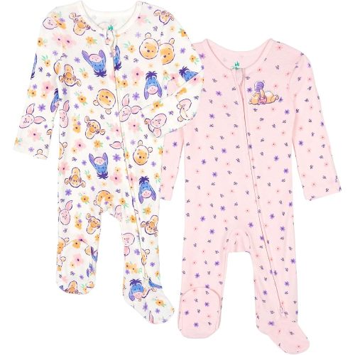 Disney Baby Girls' 2-Pack Footed Sleep N' Play Newborn to Infant