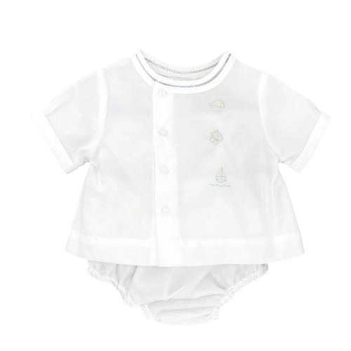 Nursery Shadow Stitch Diaper Set - Sailboats