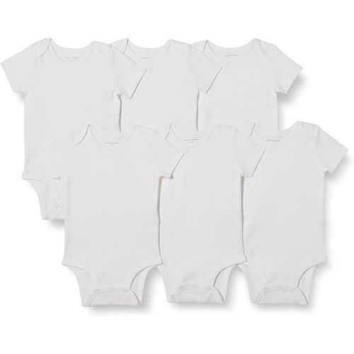 Amazon Essentials Unisex Babies' Short-Sleeve Bodysuits, Pack of 6, White, 0-3 Months